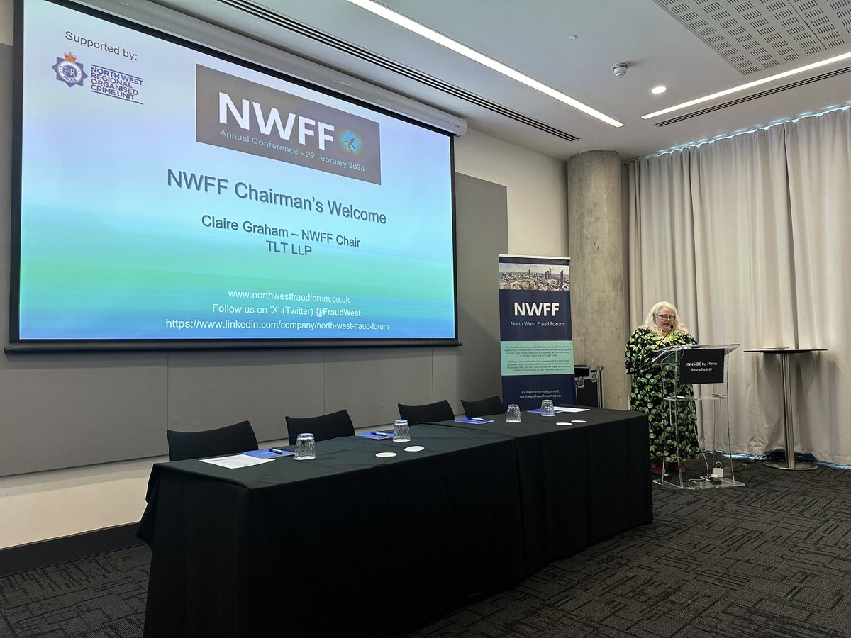 FraudWest's tweet photo. The North West Fraud Forum has now started. We are very grateful to Kate Green, The Deputy Mayor of Manchester for Policing and Claire Graham our NWFF chair for opening the conference. https://t.co/tArUZgPQyo