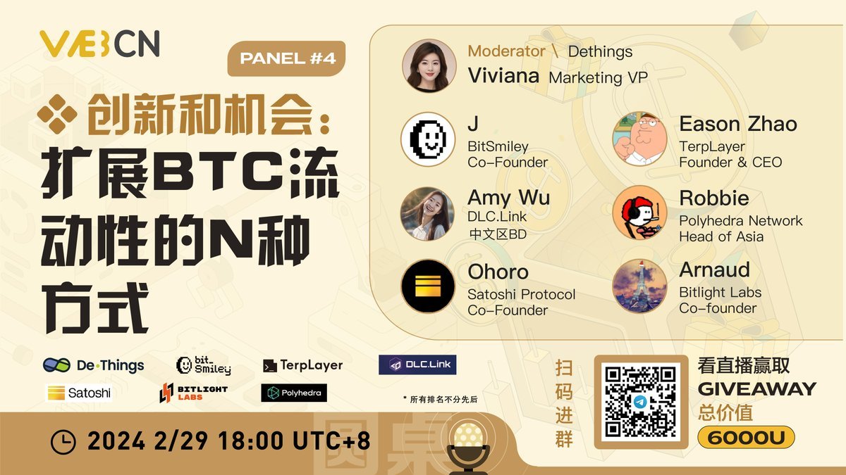 DeThingsNews's tweet image. 🚀2024BTC生态秀 #Panel 4 创新和机会：扩展BTC流动性的N种方式 
🕙2024年2月29日18:00-18:50 pm(UTC +8)

直播链接：
x.com/Web3CN_Pro/sta…
Panel 4将由 #DeThingsNews 主持，欢迎大家参与收听和讨论。#Web3CN #比特币生态 #比特币