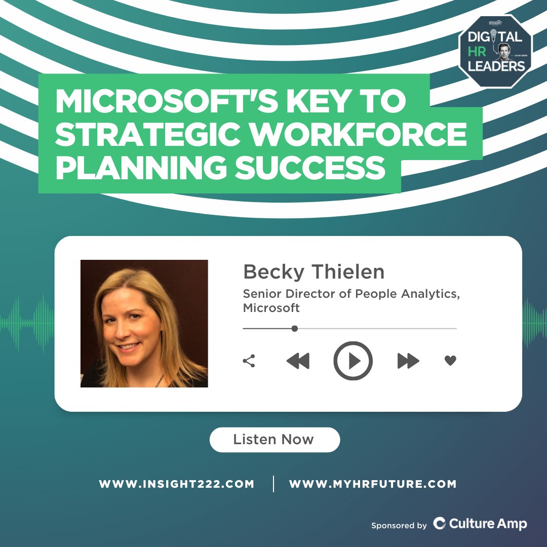 Curious to learn more about Microsoft's key to strategic #WorkforcePlannings Success? Listen to our latest episode of the #DigitalHRLeaders #podcast featuring Becky Thielen of <a href="/Microsoft/">Microsoft</a>
myhrfuture.com/digital-hr-lea…
<a href="/CultureAmp/">Culture Amp</a>
#PeopleAnalytics #HR #EmployeeExperience #HRTech