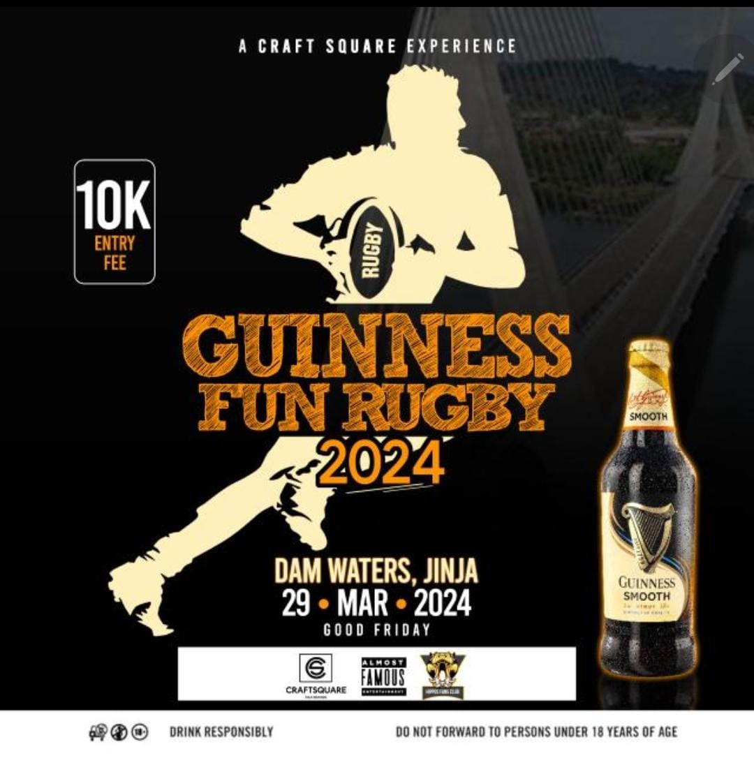 Get ready for a thrilling day of rugby at GuinnessFunRugby2024 in Jinja. 🏉🎉 Join us on Good Friday for heart-pounding matches and unforgettable moments.  #GuinnessFunRugby2024 #RugbyFever'