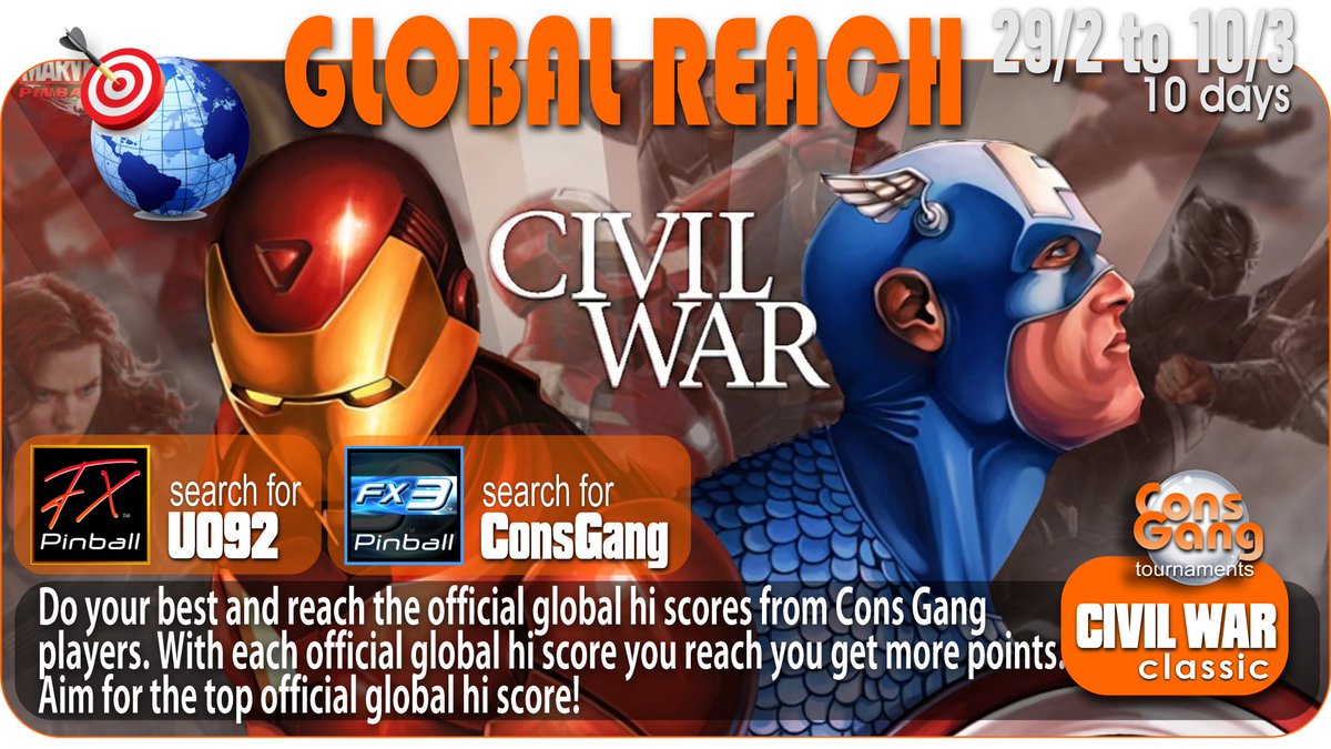 cons_gang's tweet photo. GLOBAL REACH | CIVIL WAR | 29/2-10/3
CONS GANG

search for: 
UO92 (Pinball FX)
ConsGang (Pinball FX3)

discord:  https://t.co/WD3MhKC8bh 

#ConsGang #PinballFX3 #PinballFX #ZenStudios #NintendoSwitch #Steam #Xbox #PlayStation #EpicGames https://t.co/Az9TGZmXG6