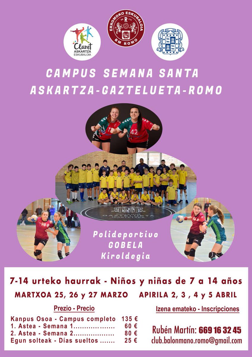Campus de semana Santa <a href="/Askartza_bmano/">Askartza Eskubaloia</a> <a href="/gaztelueta/">GAZTELUETA</a> <a href="/balongazte_romo/">Gaztelueta Romo Balonmano Base</a> 
No te quedes sin plaza!!!🤾‍♂️🤾‍♀️
#erromoko #getxokirolak #euskalekubaloia #harrobia #askartzaeskubaloia #colegiogaztelueta #LeioaKirolak