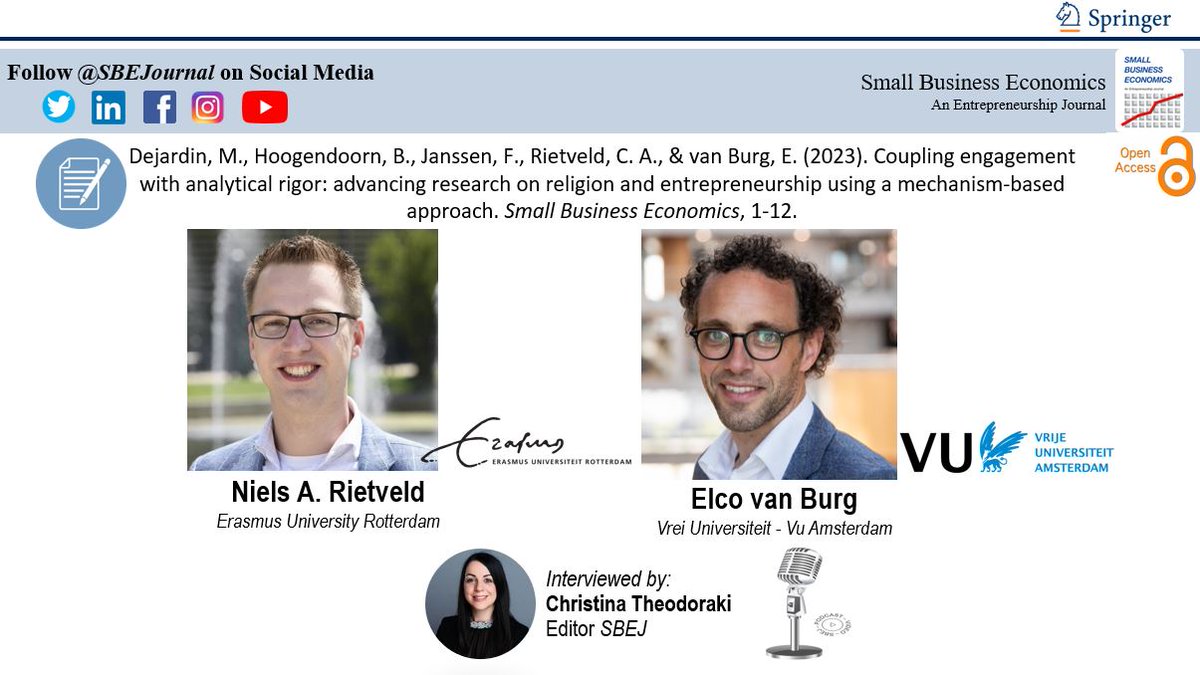 ✨Special issue collection✨

📢 Niels Rietveld and Elco van Burg reflect on religion and entrepreneurship❕ 🚀

📽️ Watch the video [20:13 min] lnkd.in/e6sJRy7B

👉Read the Article [Download in Open Access] lnkd.in/e23FSHqE