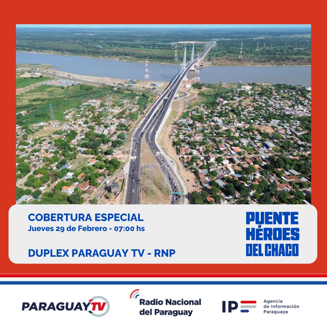 ¡Contando los días para la gran inauguración! Puente #HéroesDelChaco🌉 🙌

▶️Desde hoy #CoberturaEspecial de medios del Estado 📻📺🗞️