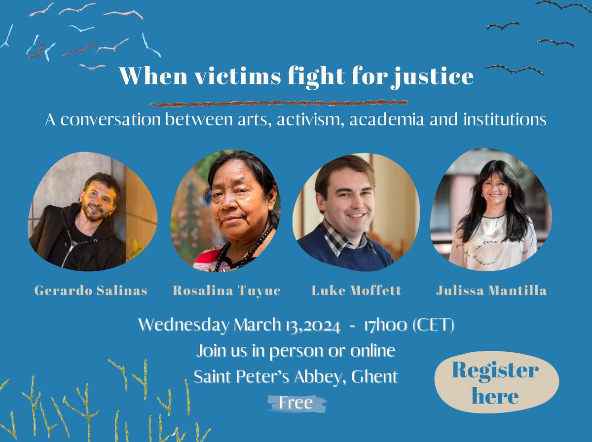 So excited about the lineup for our conference opening night When Victims Fight for Justice @reparationsni @JulissaMantill6 @RosalinaTuyuc & Gerardo Salinas 🗓️ March 13, 17h CET Register now for in person or online attendance shorturl.at/opFTW #JusticeVisions