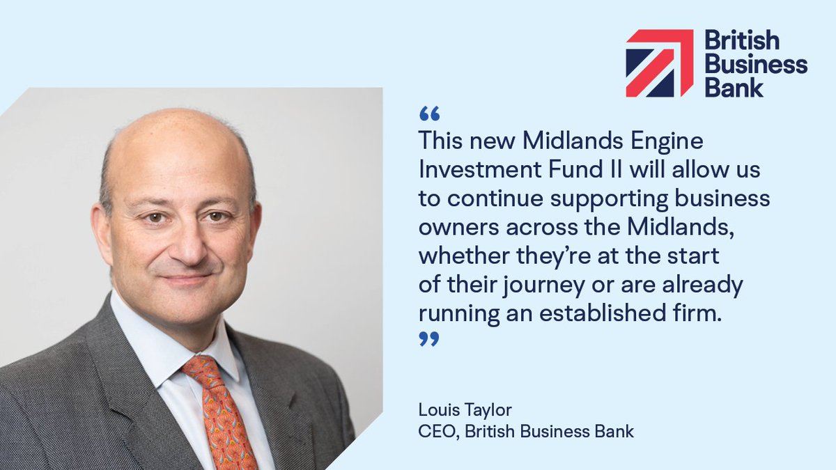 Ensuring access to finance for smaller businesses no matter where they are is important to us. The new Midlands Engine Investment Fund II will allow us to continue supporting businesses in the region, says our CEO Louis Taylor. Find out more: british-business-bank.co.uk/nations-and-re…