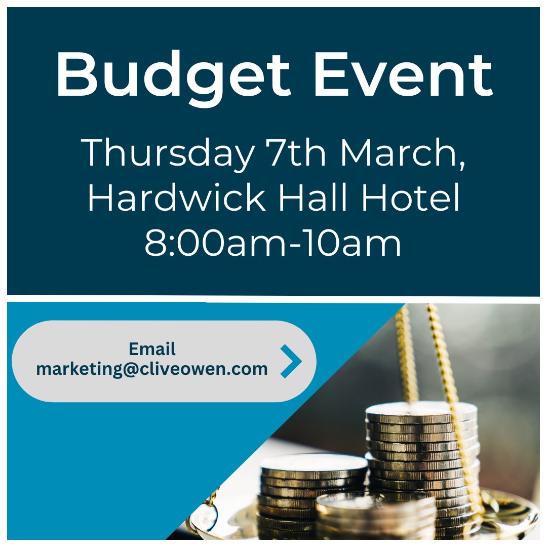 Clive Owen LLP (@cliveowenllp) on Twitter photo One week to go!
There is still time to sign up for our Spring Budget event on the 7th of March at Hardwick Hall Hotel!
To sign up, email marketing@cliveowen.com
#Budget2024 #events #networking One week to go!
There is still time to sign up for our Spring Budget event on the 7th of March at Hardwick Hall Hotel!
To sign up, email marketing@cliveowen.com
#Budget2024 #events #networking