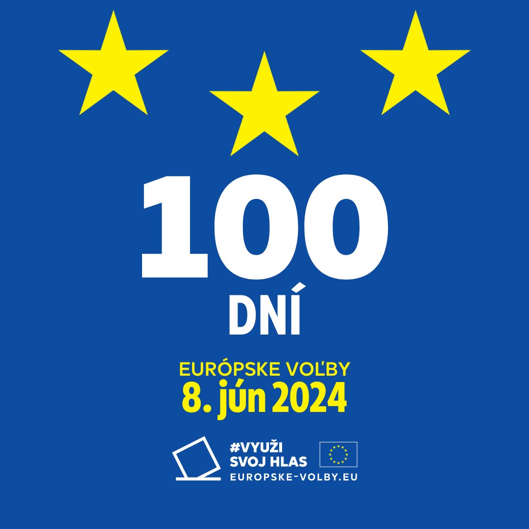 27 krajín 
370 miliónov oprávnených voličov
720 zástupcov

Zostáva 100 dní. 

Nastavte si pripomienku k dátumu volieb do Európskeho parlamentu, ktoré sa uskutočnia na Slovensku 8. júna 👉 election.europa.eu/sk/use-your-vo…

#využisvojhlas #eurovolby2024