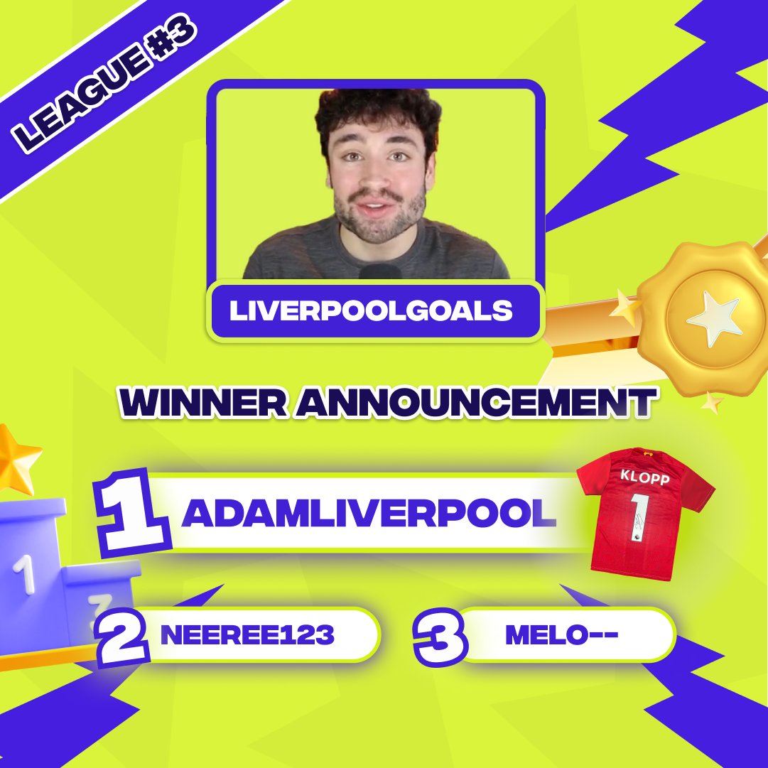 kickoffbyzuju's tweet image. 🏆 𝐂𝐨𝐧𝐠𝐫𝐚𝐭𝐮𝐥𝐚𝐭𝐢𝐨𝐧𝐬 to our winners of LiverpoolGoals&apos; Official League #3! 

Adamliverpool has won a 𝐬𝐢𝐠𝐧𝐞𝐝 𝐊𝐥𝐨𝐩𝐩 𝐋𝐢𝐯𝐞𝐫𝐩𝐨𝐨𝐥 𝐣𝐞𝐫𝐬𝐞𝐲! 

Join our free-to-play leagues to win NOW: bit.ly/ZujuAvailableL…