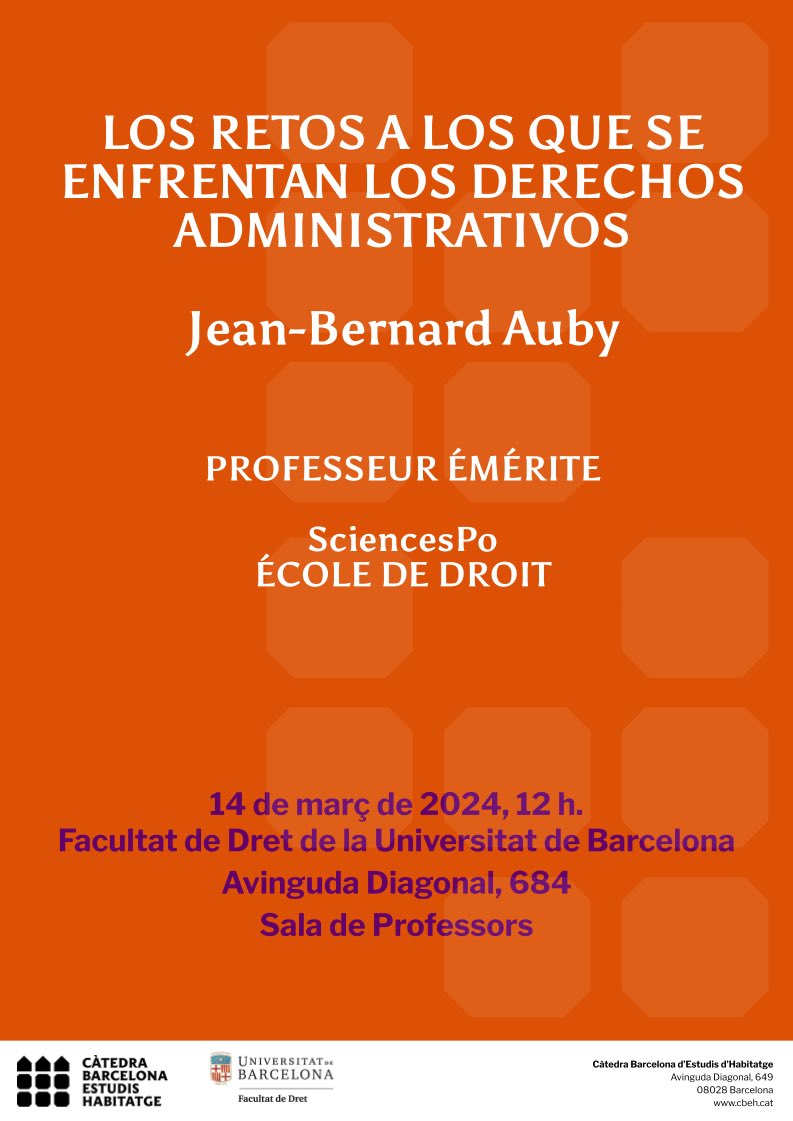 Jornada amb el professor Jean-Bernard Auby el proper 14 de març a la @UniBarcelona