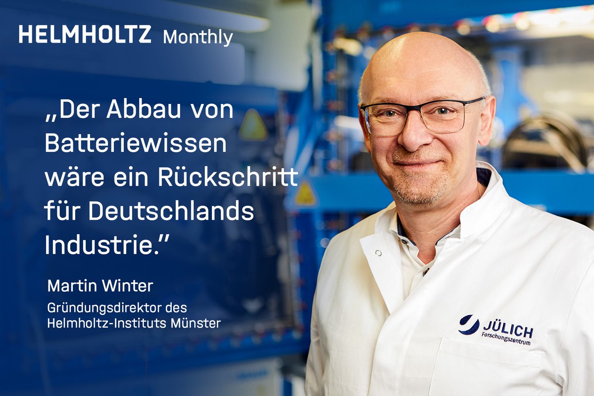 helmholtz_de's tweet image. Martin Winter ist Gründungsdirektor des #Helmholtz-Instituts Münster und des Batterieforschungszentrums MEET der @uni_muenster. Lest seinen Standpunkt zur #Batterieforschung in der aktuellen Ausgabe unseres Newsletters "Helmholtz Monthly".