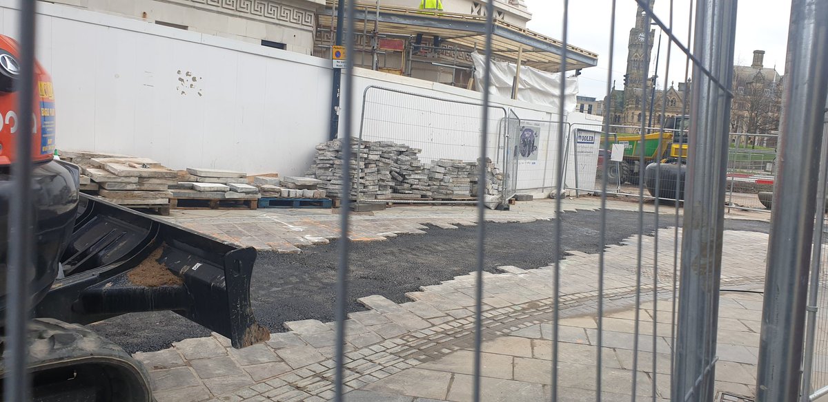 bshriky's tweet photo. @bradfordmdc a heart breaking scene across the whole city. I don't understand how contractors get away with delivering this monstrous quality of work. After months of never ending digs, they just lay tarmac to patch it up while the paving tiles are just right there! https://t.co/hhxUwYRAr9
