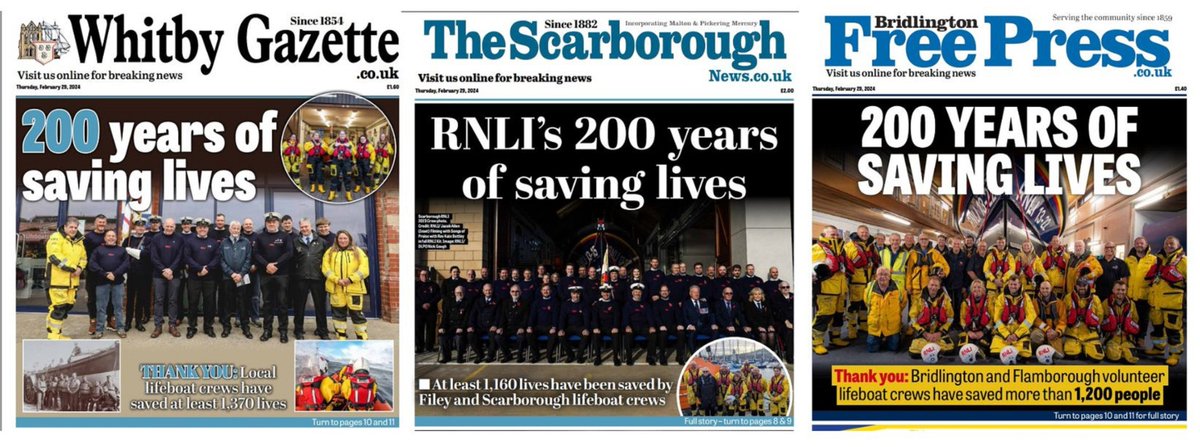 Don't miss our special report in today's <a href="/TheScarboroNews/">The Scarborough News</a> <a href="/gazetteinwhitby/">Whitby Gazette</a> and <a href="/BridFreePress/">Brid Free Press</a> on the RNLI heroes in #Scarborough #Whitby and #Bridlington who are marking 200 years of saving lives at sea