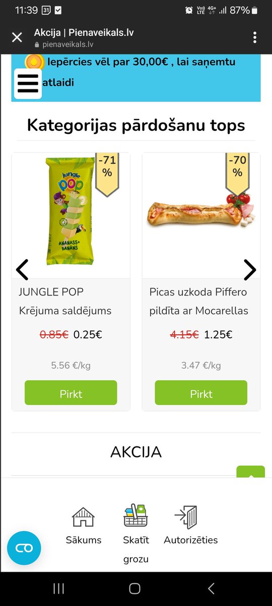 Piena veikalā, iesaku iečekot cenas