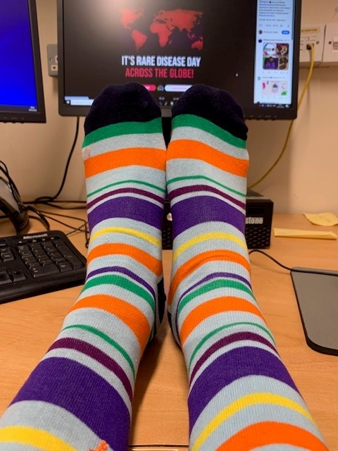 To celebrate #RareDiseaseDay 2024 and highlight all the amazing work being done by researchers and clinical staff from around the🌍 who are dedicated to helping patients, I've donned my stripy socks and they are looking dapper! #SWANclinic