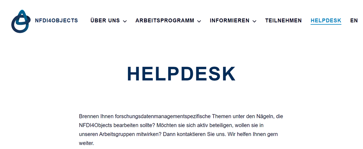 WeisserBernhard's tweet photo. Bei @nfdi4objects gibt es jetzt einen #Helpdesk: https://t.co/Mfx8PiGewM. Brennen Ihnen forschungsdatenmanagementspezifische Themen unter den Nägeln, die #NFDI4Objects bearbeiten sollte? Möchten sie sich aktiv beteiligen, wollen sie in unseren Arbeitsgruppen mitwirken? https://t.co/O1R6UzsoMw