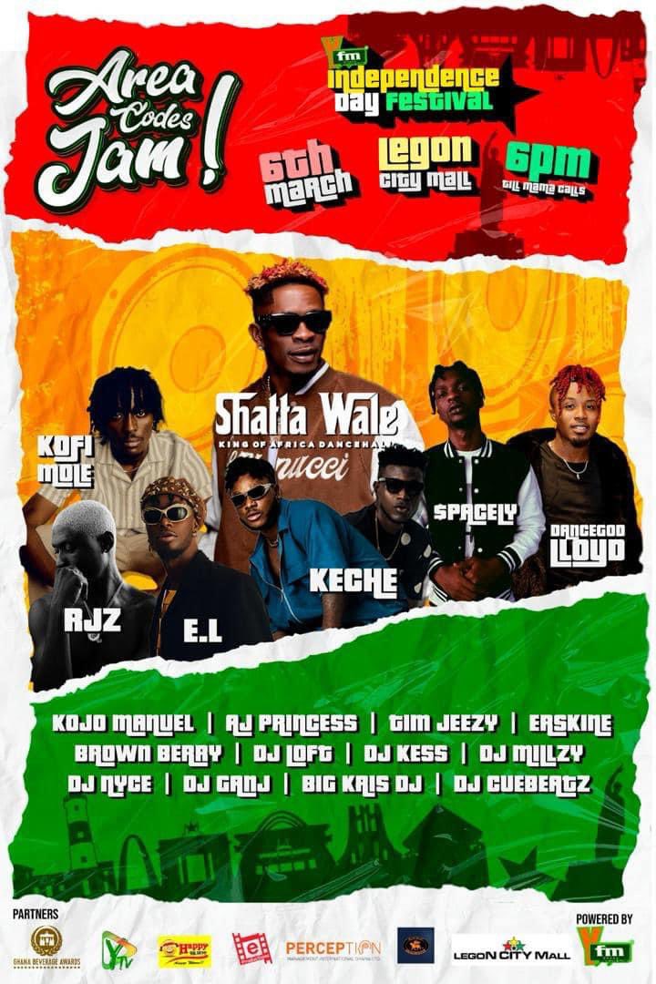 Shatta Wale to headline YFM’s annual ‘Area Codes Jam’ at Legon City Mall, Accra…

The African Dancehall King, Shatta Wale is scheduled to be the main man for this year’s #AreaCodesJam festival taking place at ‘Legon City Mall’, on Ghana’s Independence Day, 6th March, 2024.