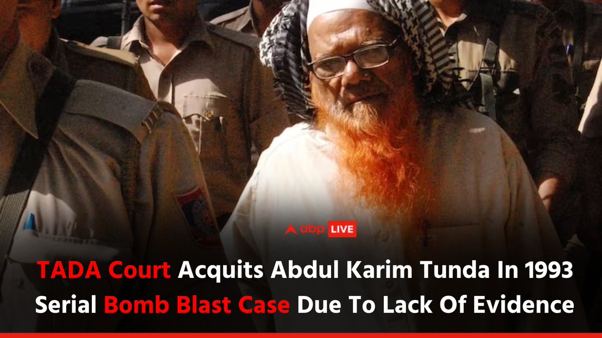 abplive's tweet photo. A TADA (Terrorist &amp; Anti-disruptive Activities Act) court in Ajmer's Rajasthan on Thursday acquited 1993 serial bomb blasts' main accused Abdul Karim Tunda.

Click on the 🔗 to know more:
https://t.co/3ydkFbCXnx

#ABPLive #TADACourt #Rajasthan #AbdulKarimTunda #BombBlastCase https://t.co/baffVHUkLL
