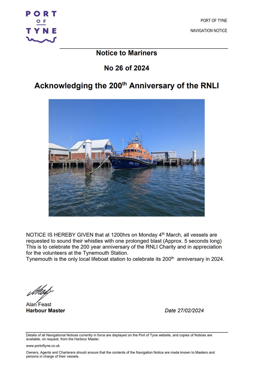 Did you know on Monday it's the @RNLI 200th birthday? We have some special moments lined up for Monday and one of those is the sound of ships and boats horns at 12pm. We'd love as many to take as possible. Thank you to the Port of Tyne for helping organise this!