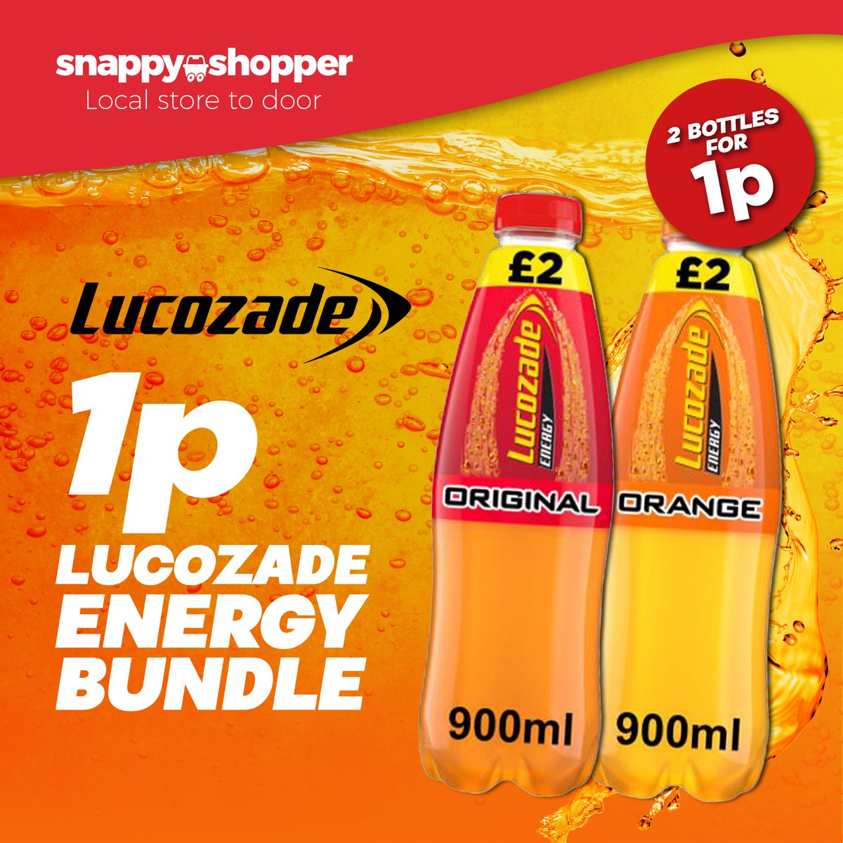 The 1p @Lucozade Energy Bundle is now live! Get your hands on two bottles of Lucozade Energy for just 1p, only on Snappy Shopper ❤️ Get it here > onelink.to/lucozade-retai… #extraenergy #lucozade