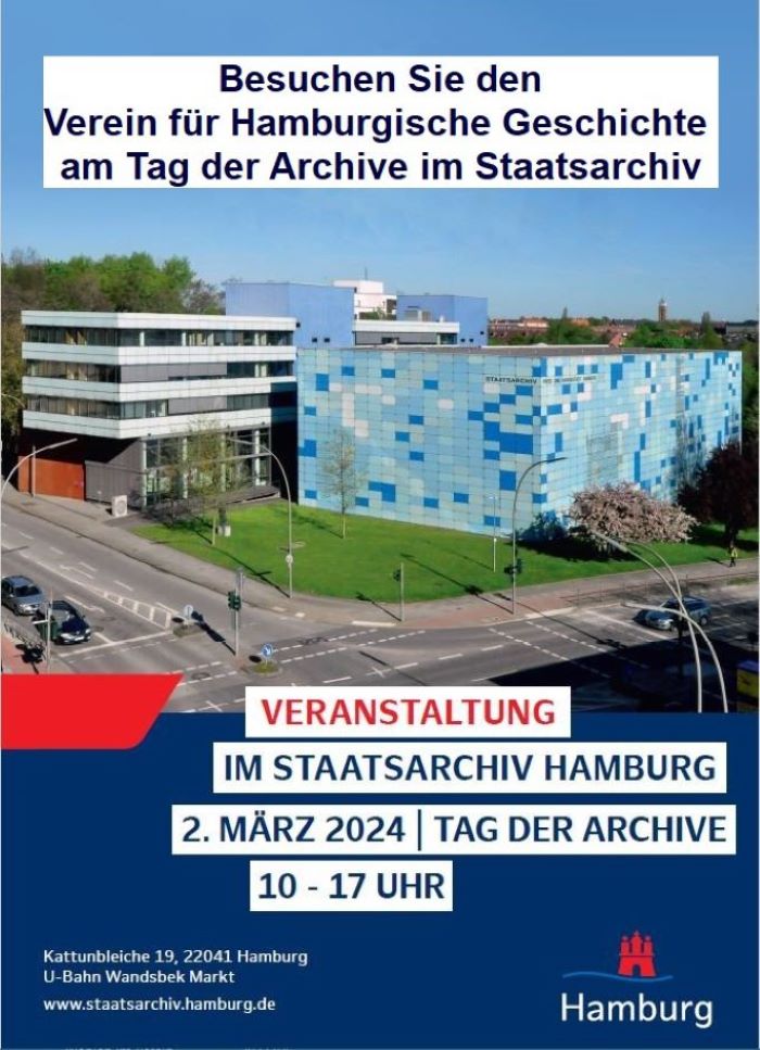 Lernen Sie den Verein für Hamburgische Geschichte am #TagderArchive kennen. Besuchen Sie den Informationsstand im Foyer des #Staatsarchivs und bestaunen Sie die Schätze seiner Bibliothek. Auch gibt es einen Bücherflohmarkt mit seltenen Veröffentlichungen zur Geschichte Hamburgs.