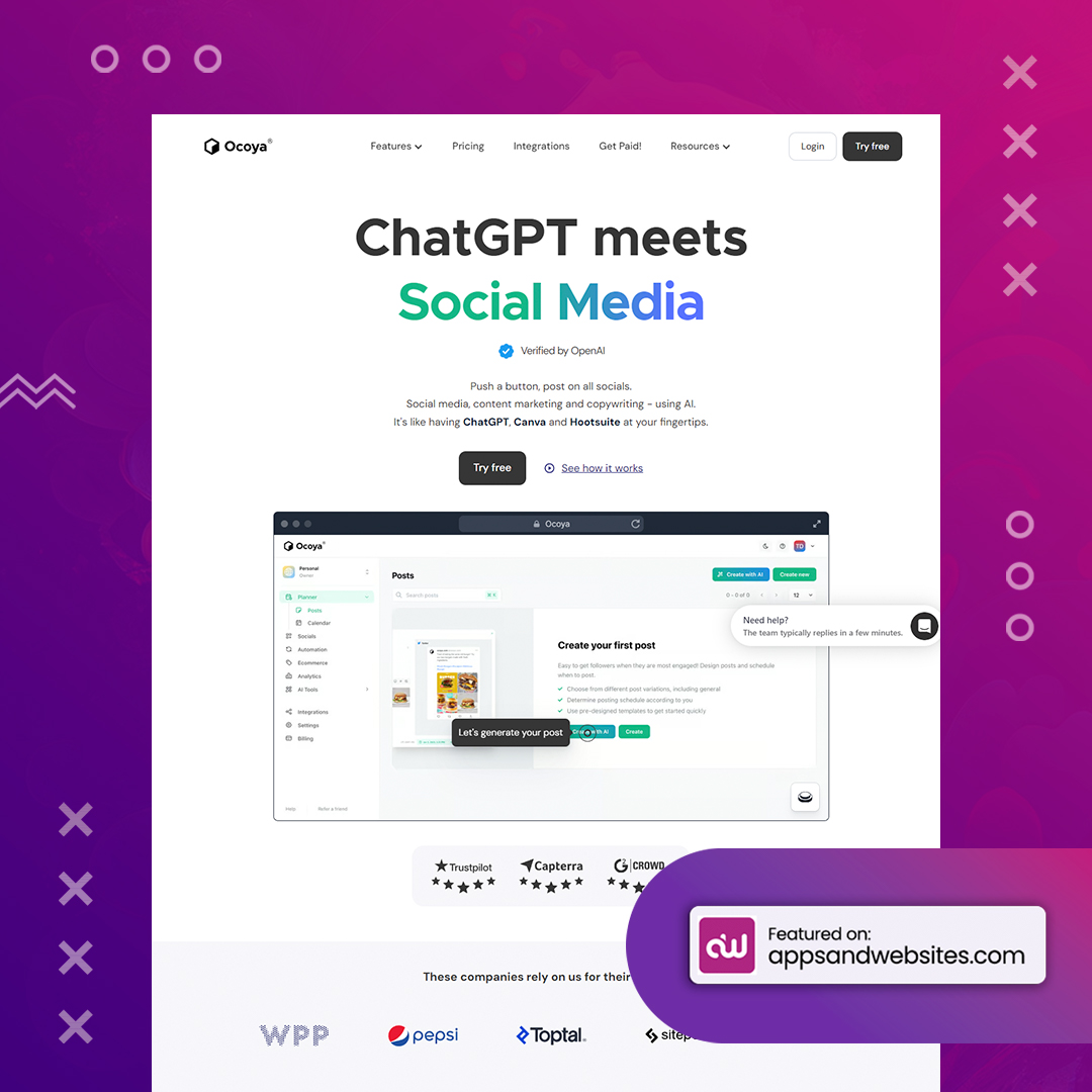AppsandWebsites's tweet image. 🤔 Want to rapidly generate and plan content? Unleash the AI-driven magic for social media, content marketing, and copywriting with@ocoya_com. ✍️📅 #ContentCreation #SchedulingAssistant

Need more AI in your life? Check out the Apps &amp;amp; Websites directory: appsandwebsites.com/directory/ai-t…
