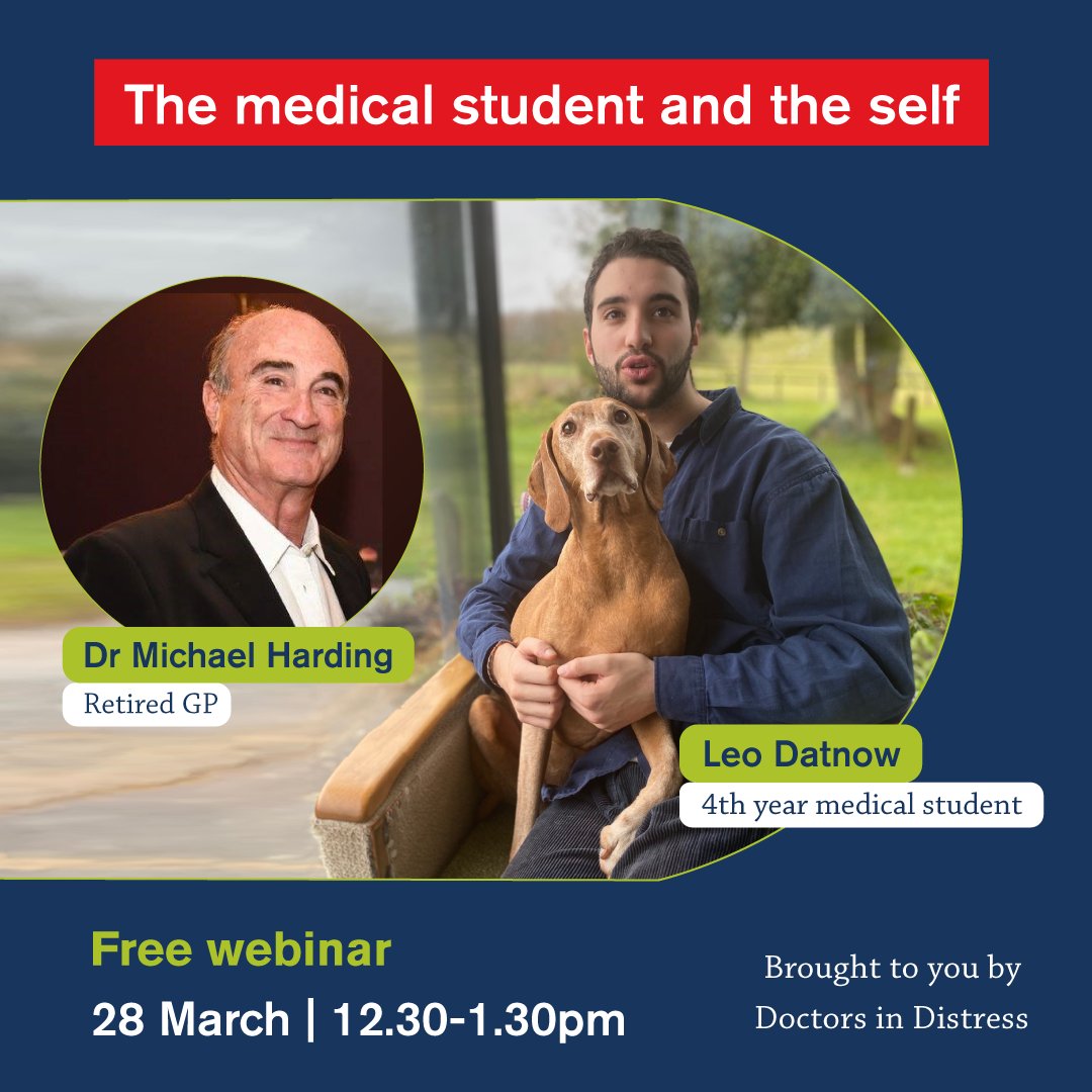 The MDU (@the_mdu) on Twitter photo We've teamed up with <a href="/DoctorsDistress/">Doctors In Distress</a> to chat to Dr Michael Harding (retired GP) and Leo Datnow (fourth-year student), about understanding your capabilities and limitations as a med student.
Online | 28 March | 12.30-1.30pm
Register: ow.ly/LCPH50QFxHj We've teamed up with <a href="/DoctorsDistress/">Doctors In Distress</a> to chat to Dr Michael Harding (retired GP) and Leo Datnow (fourth-year student), about understanding your capabilities and limitations as a med student.
Online | 28 March | 12.30-1.30pm
Register: ow.ly/LCPH50QFxHj