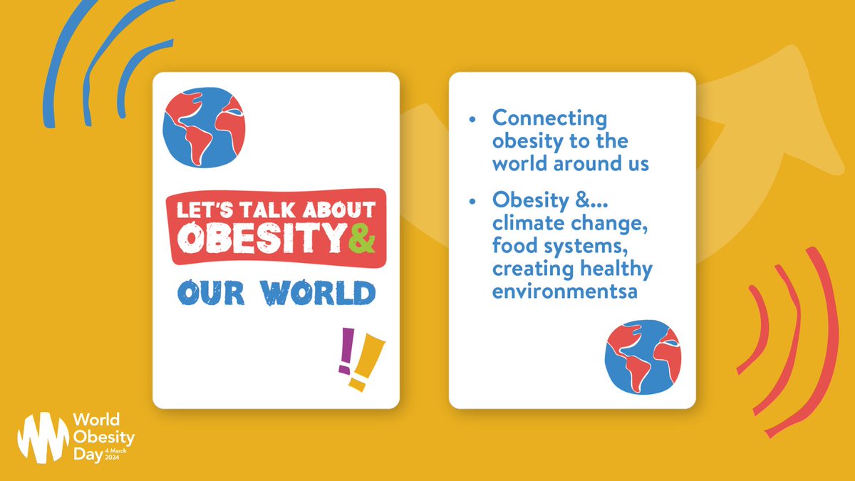 🌏 This #WorldObesityDay ⭕, let's address how our environment influences #obesity.

🌿 From climate to food, our world matters for health.We need to act for a sustainable, healthier future.

👉 Learn more: worldobesityday.org

#ObesityAnd #LetsTalkAboutObesity #WOD2024