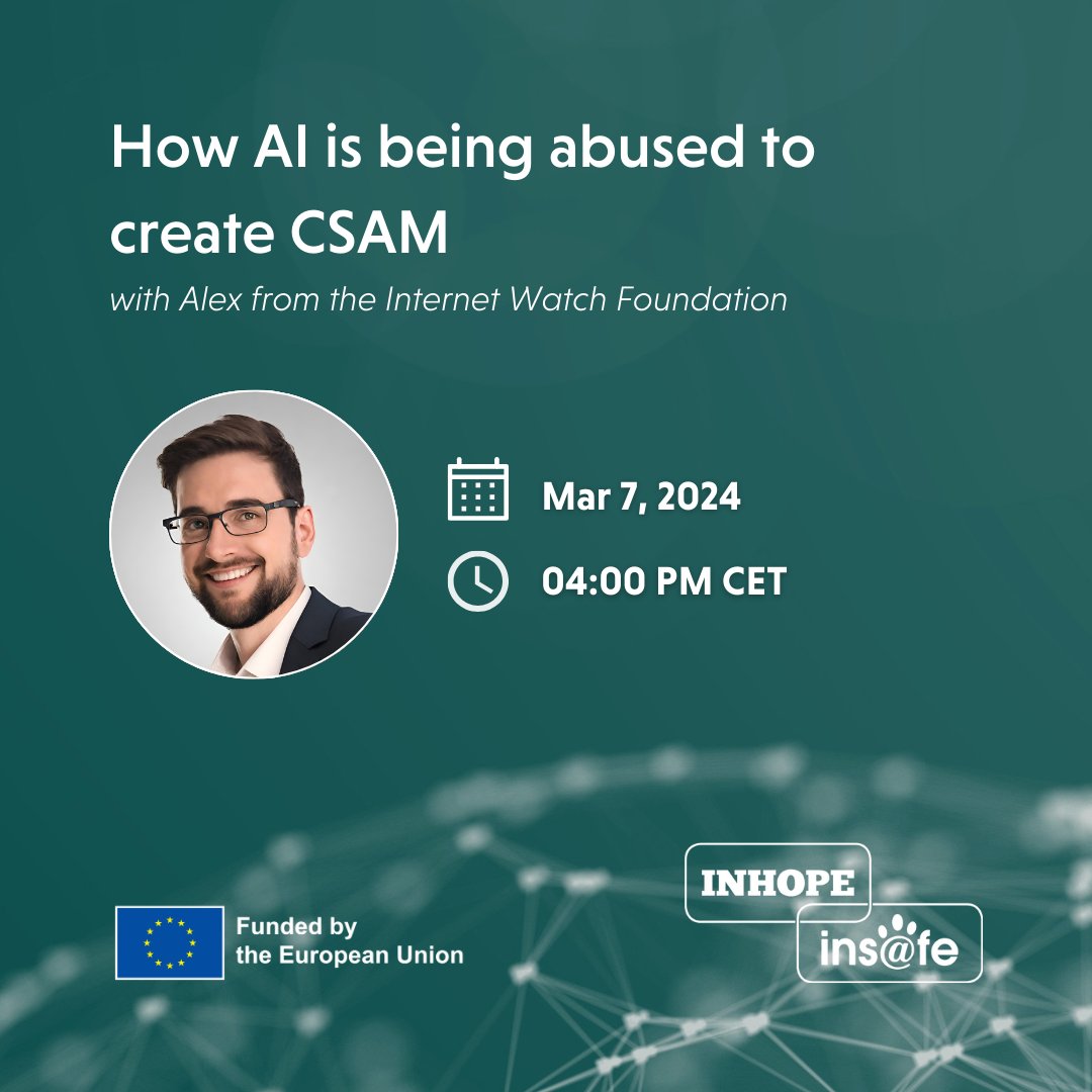 Do you wonder how we can get ahead of AI-generated CSAM? Then our next webinar is for you! Alex from the @IWFhotline will illuminate the world of harmful AI usage through case studies from the IWF's research on AI abuse. Register 👉 bit.ly/48xMx8Q #ExpertInsights