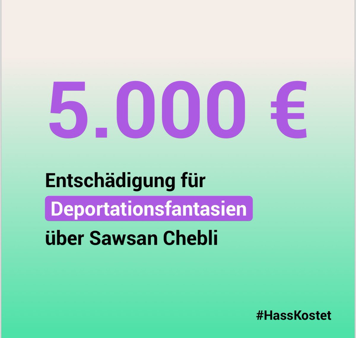 Geklagt und gewonnen! Ich gehöre „mit den Worten von Alexander Gauland (...) entsorgt“. Das Landgericht Berlin erteilt diesen rechtsradikalen Deportationsfantasien eine Absage. Für diese Aussage muss der Beklagte 5.000 Euro Geldentschädigung zahlen. Das Geld geht an @HateAid.