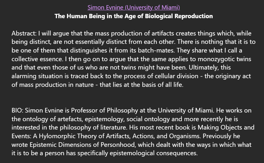 LHFC_UNED's tweet photo. Next Monday, March 4th at 11:00 we have a joint Research Seminar with AEGEA (UAM) &amp; @BioKoinos (UCM). Simon Evnine will present 'The Human Being in the Age of Biological Reproduction'; it will take place at Seminario 30, Facultad de Filosofía (Edificio A, 3º floor), U.Complutense https://t.co/D076GDFTRu