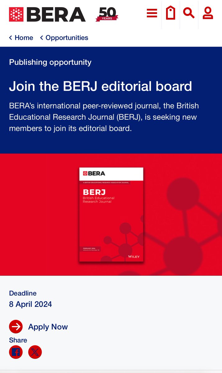 BERJ welcomes applications to join our editorial board as we further diversify the board’s representation and expertise. We regard board members as key to the journal’s quality, reputation, and inclusive publishing. For details &amp; to apply 👉 bera.ac.uk/opportunity/jo… <a href="/BERANews/">BERA</a>