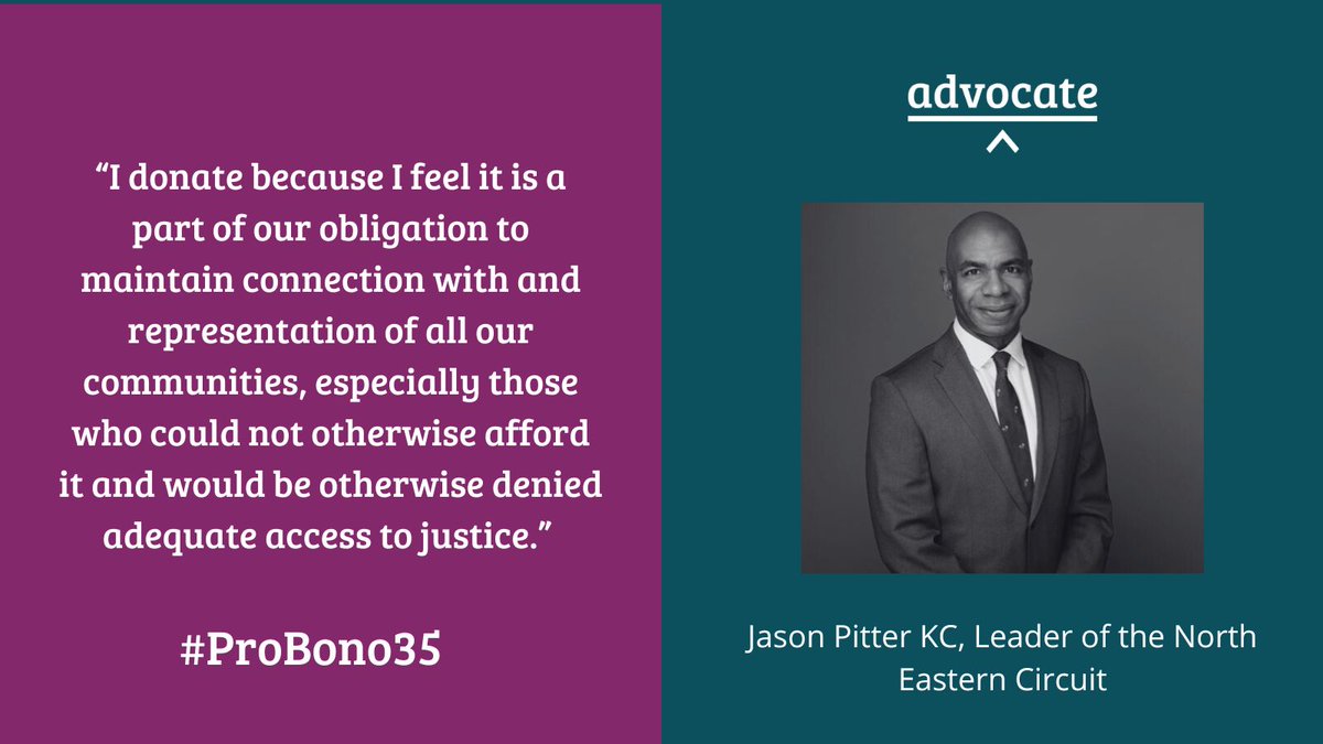Advocate (@weareadvocate) on Twitter photo Donations made through the practising renewal portal (ATP) fund our vital casework service to help people in need of assistance nationwide.
Thank you to <a href="/NECircuitleader/">North Eastern Circuit Leader, Jason Pitter KC</a> from <a href="/ne_circuit/">North Eastern Circuit</a> for sharing why he donates to Advocate.
Read more➡️bit.ly/ProBono35
#ProBono35 Donations made through the practising renewal portal (ATP) fund our vital casework service to help people in need of assistance nationwide.
Thank you to <a href="/NECircuitleader/">North Eastern Circuit Leader, Jason Pitter KC</a> from <a href="/ne_circuit/">North Eastern Circuit</a> for sharing why he donates to Advocate.
Read more➡️bit.ly/ProBono35
#ProBono35