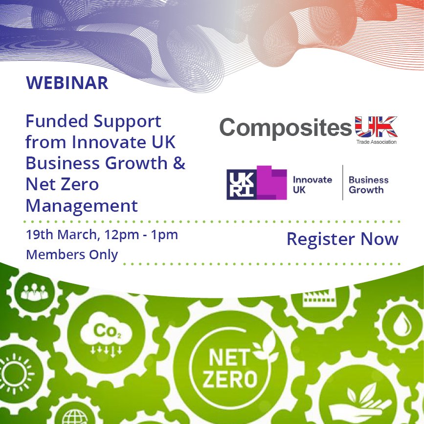 Composites UK has teamed up with Innovate UK Business Growth to put on this FREE, one hour WEBINAR to share their Net Zero Framework tools and the wider support that Innovate UK Business Growth can provide. Find more details: compositesuk.co.uk/events/webinar…