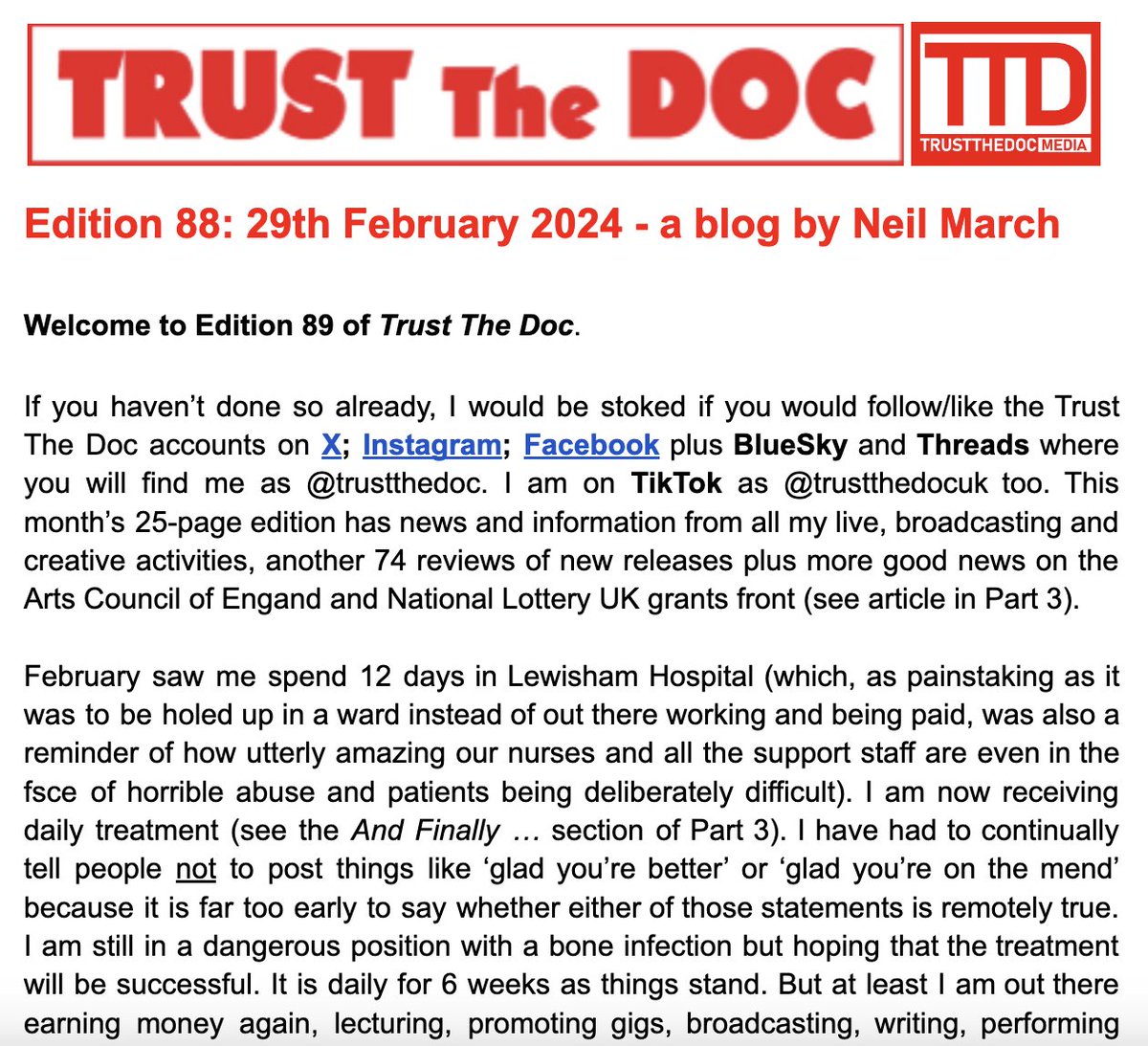 Ed 89 of #TrustTheDoc (the original use of the name) is published ft: - News & Info about @TrustTheDocUK musical, broadcasting, live & reviewing activity - 75 reviews of new releases by independent artists - Article about the return of @freshonthenet live demerararecords.com/trust-the-doc