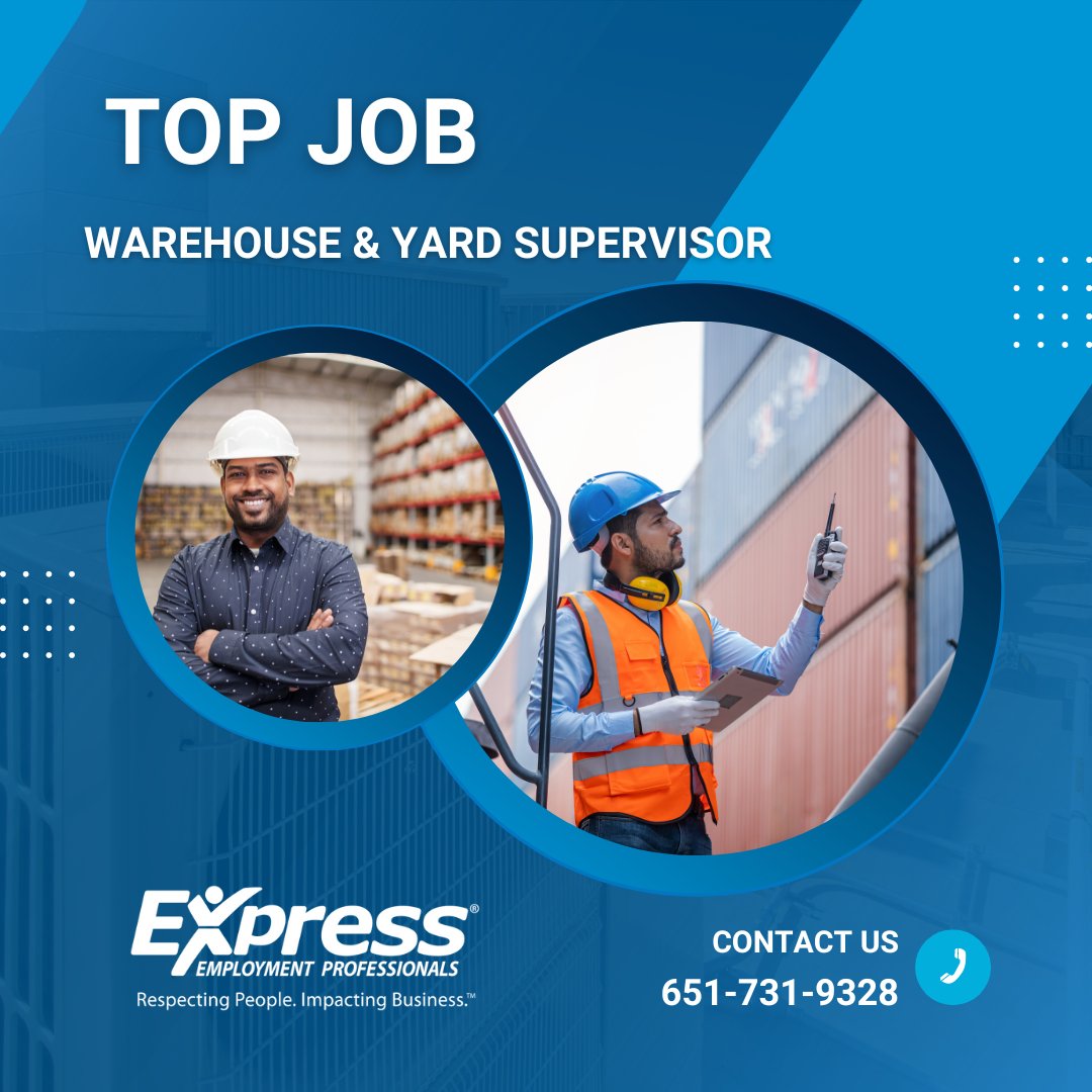 Coordinate staff and storage areas as a Warehouse & Yard Supervisor! Pay: $20-25/h. Days. Apply now: jobs.expresspros.com/job/14239010 #WhiteBearLakeMN #woodburymn