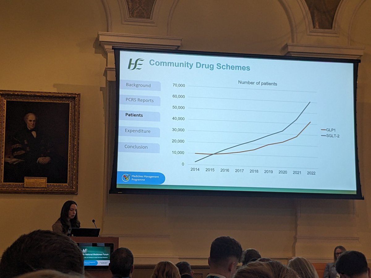 Dr @amelia_epi of @MedMgmtProg presenting on the increasing number of patients on newer anti-diabetic drugs (GLP1s & SGLT2s)...interesting to note patients are getting these meds across LTI & GMS schemes 🤔