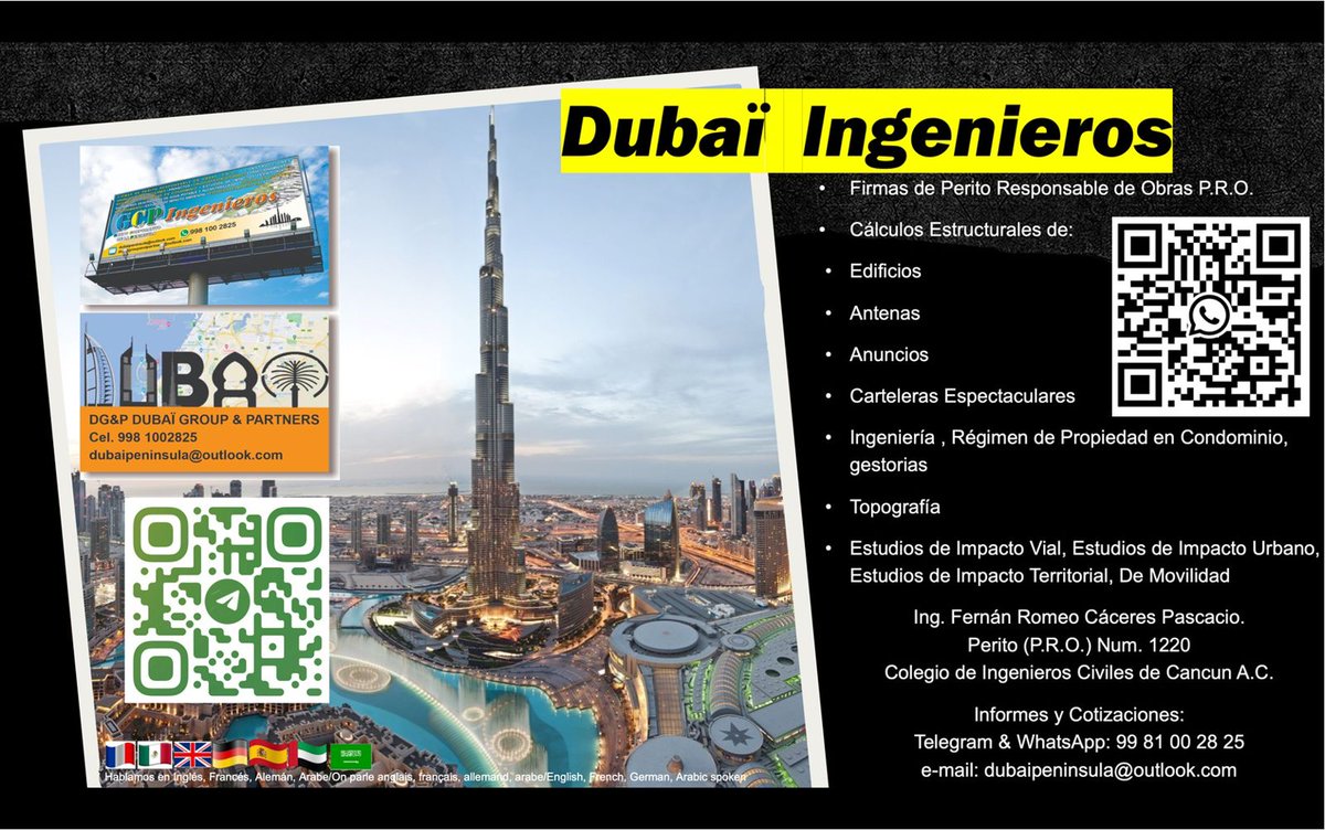 CICcancun's tweet photo. Dubaï Ingenieros, todo lo que requieras en estudios de ingeniería y construcción.
Contacto al WhatsApp: 998 100 2825 https://t.co/OM8tSs9WNj