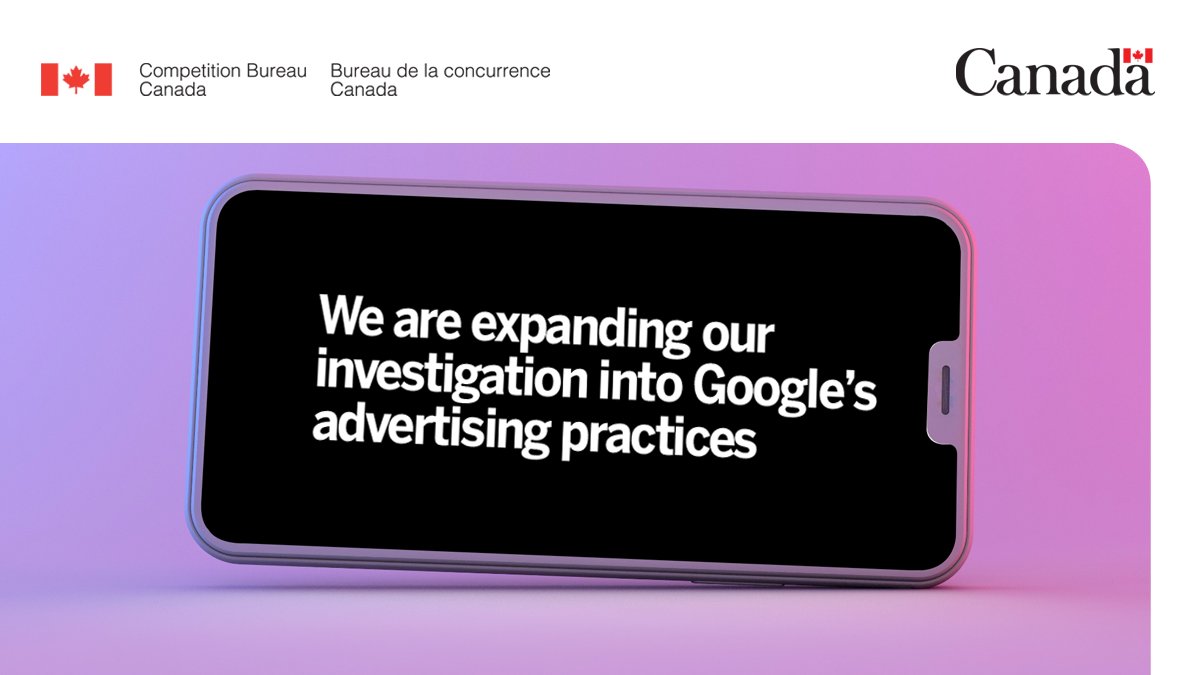 🔔 #Update 

We’ve expanded the scope of our investigation into #Google’s practices in the online display #advertising industry in Canada.  

And we’ve obtained another court order to gather more information. 

ow.ly/4qHa50QJnzK