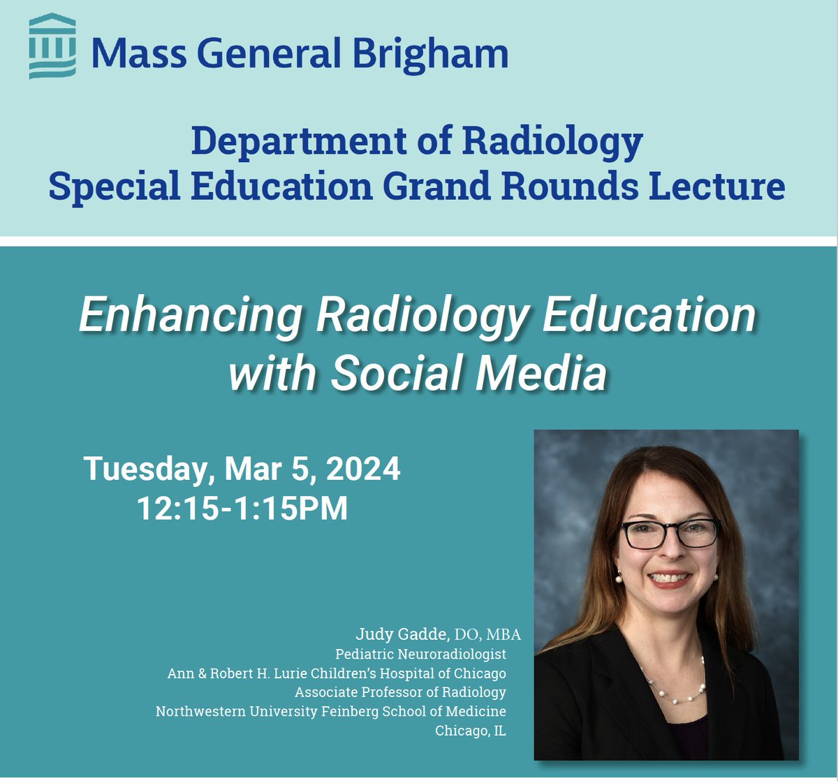 🥳What an absolute honor to be invited to @MGHImaging for my first Grand Rounds next week titled 'Enhancing Radiology Education with Social Media'! I am looking forward to my visit! #MedEd #SoMe @LurieNeuroRads @JACRJournal