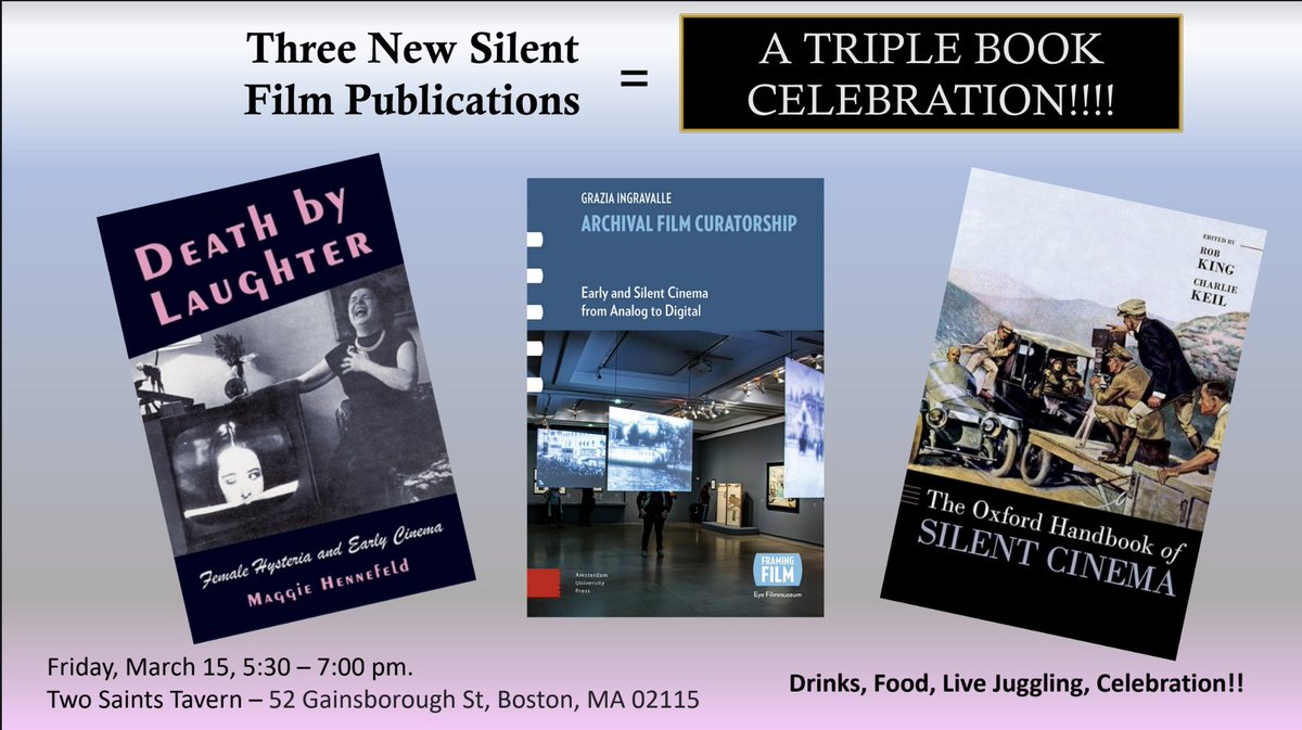 AurSpiers's tweet image. Getting excited for SCMS in Boston, and for this triple book celebration with Maggie Hennefeld @magshenny, Grazia Ingravalle, Rob King, and Charlie Keil! #scms