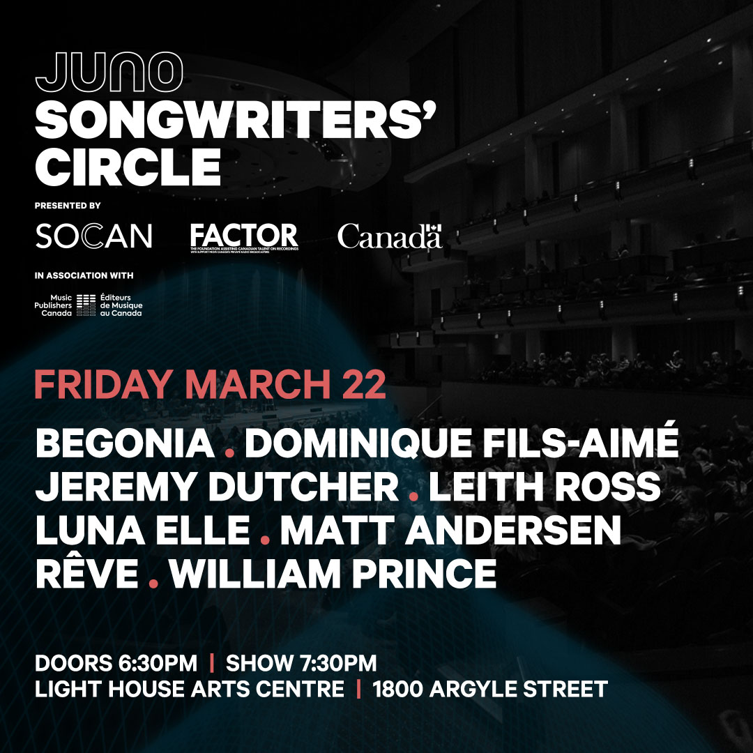 Catch candid conversations, acoustic performances, and unforgettable connections between artists and audience during JUNO Songwriters’ Circle Presented by @SOCANmusic and @FACTORCanada in association with @canmuspub. Featuring appearances by @helloBegonia, @DomiFilsAime,…