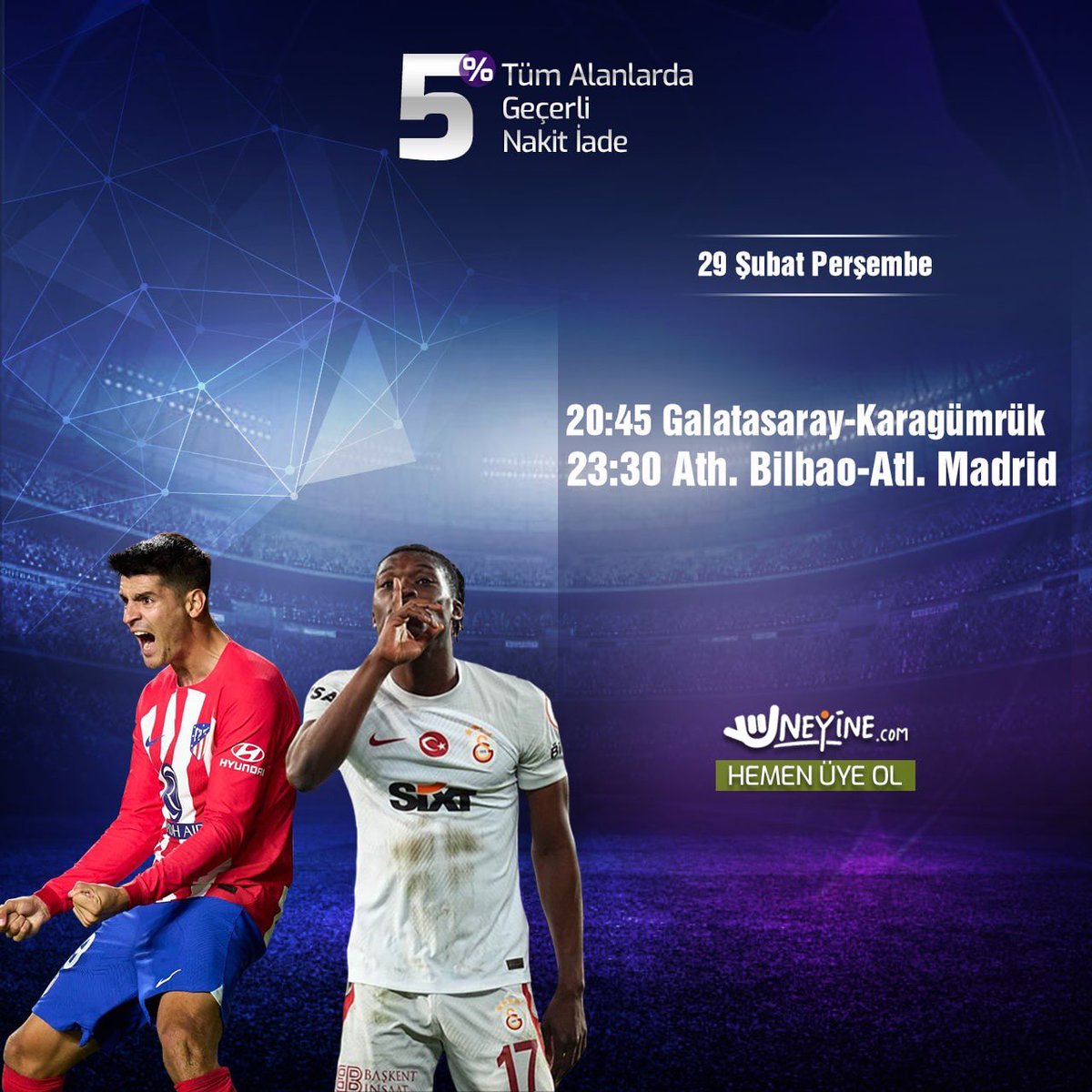 📆 28 Şubat Çarşamba günün maçlarında kırasıya rekabet !

🤩 %5 Tüm Alanlarda Geçerli Nakit İade ile yüksek oranlı karşılaşmaya bahis yap, sen de kazan !

💻 Neyine Giriş ; bit.ly/41MmUi2