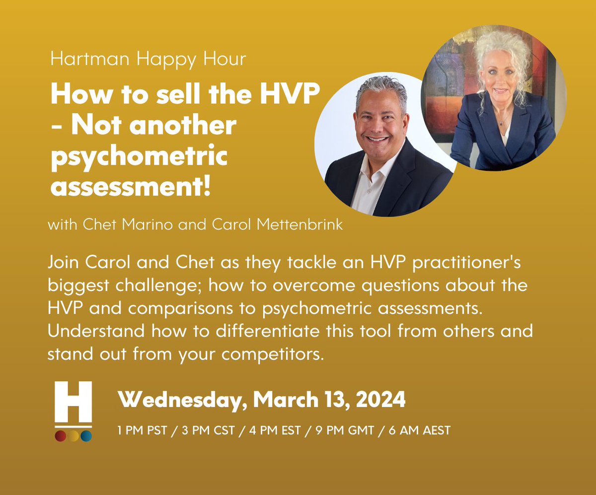 Join us tackling an HVP practitioner's biggest challenge; how to overcome questions about the HVP and comparisons to psychometric assessments. Understand how to differentiate this tool from others and stand out from your competitors.

#HVP #assessments #psychometricassessments