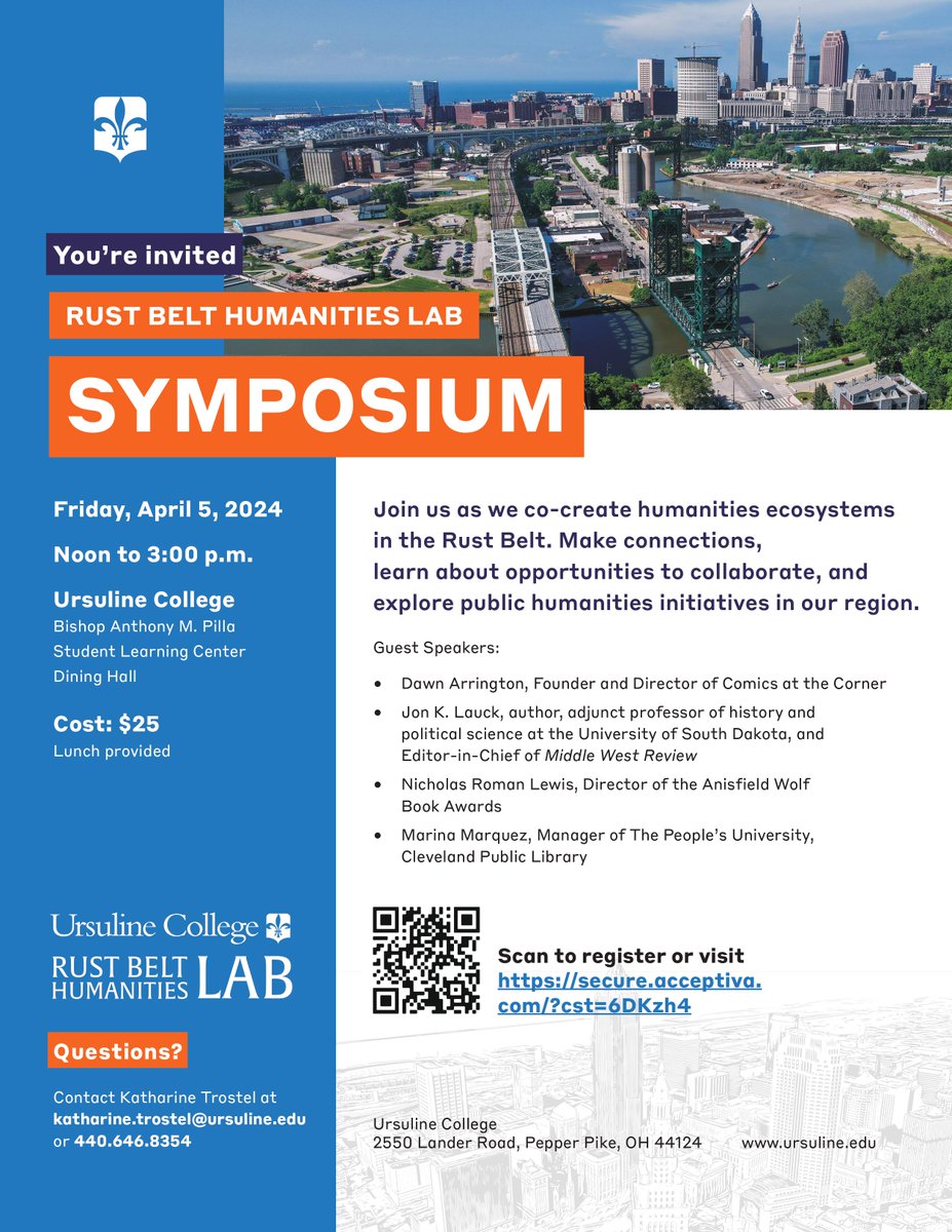 Join us at <a href="/UrsulineCampus/">Ursuline College</a> on April 5 for our Rust Belt Symposium w/ Jon Lauck of <a href="/MiddleWestRev/">MiddleWestReview</a>, Nicholas Roman Lewis, the new Director of <a href="/AnisfieldWolf/">Anisfield-Wolf Book Awards</a>, Marina Marquez of <a href="/Cleveland_PL/">Cleveland Public Library</a> and Dawn Arrington of Comics at the Corner! Organized by <a href="/ValentinoLucaZ/">Valentino Luca Zullo</a> and <a href="/KatieTrostel/">Katie Trostel</a>