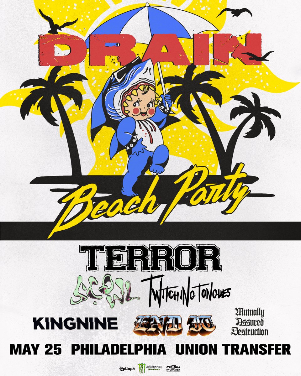 *Just Announced* ➡️5/25 @drain831 Beach Party with @terrorhardcore @Scowl40831 @twtchngtongues @KingNineNYHC @enditbchc M.A.D. 🎟️On Sale Friday, 3/1 at 10:00am utphilly.com/events/detail?…