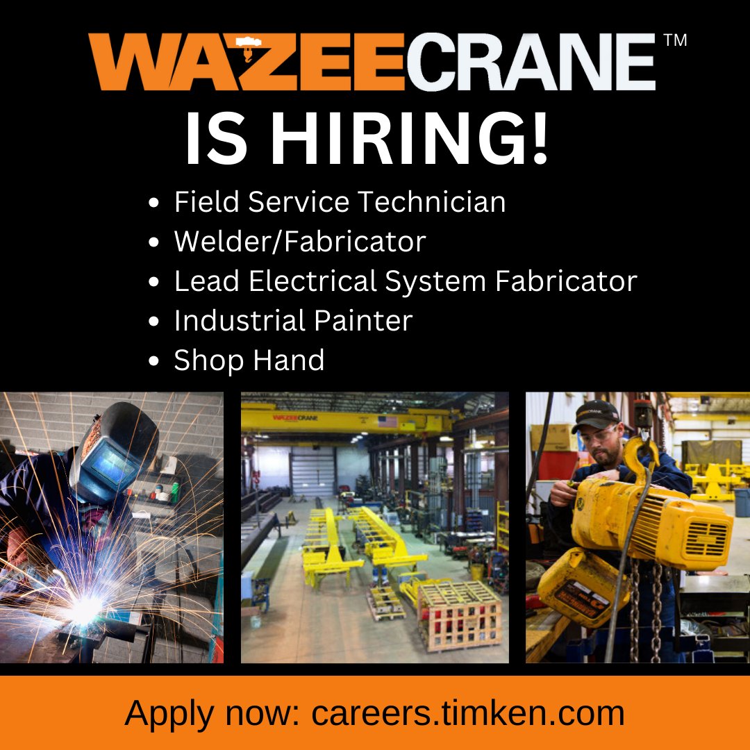 Join the dynamic team at Wazee Crane™. As our business grows, we are excited to announce five career opportunities in Broomfield, CO. For more information or to apply, visit: ow.ly/l1nK50QIQQf 

#hiring #cranejobs #Coloradojobs