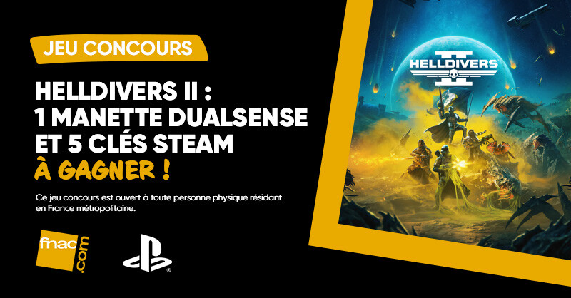 JEU CONCOURS🕹️| Tentez de gagner  5 clés STEAM ainsi qu’une manette DualSense Sterling Silver à l’occasion de la sortie de Helldivers II sur PS5 et PC. 🎮

Pour participer 👉 RT + Follow <a href="/Fnac/">Fnac</a>
Bonne chance à tous ! ☘

TAS le 06/03. 6 gagnants