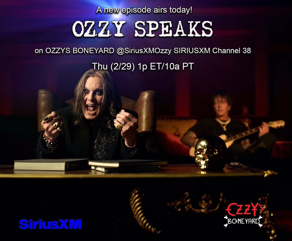 New episode of ‘Ozzy Speaks’ airs today on @SiriusXM’s @OzzysBoneyard. @BillyMorrison and I discuss Billy’s new solo album, playing obscure venues, designing stages, love for hardworking road crews and more.
 
“OZZY SPEAKS” Thu (2/29) 1p ET/10a PT
 
Or anytime on the SiriusXM