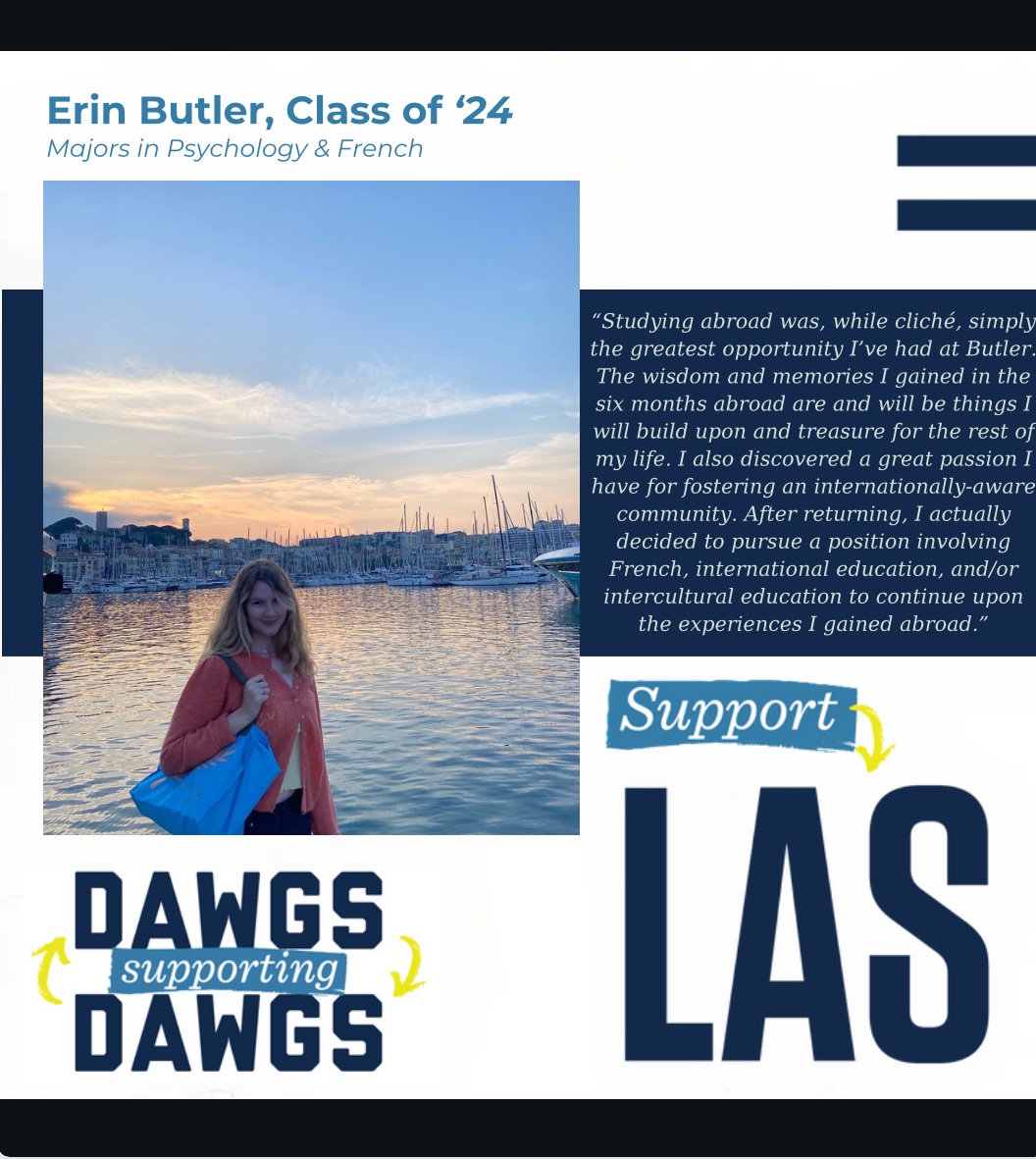 ButlerUlas's tweet photo. Butler Bulldogs love to study abroad! Erin Butler (‘24) visited France and Matthew Pereira studied in Chile! 

You can help more students study abroad by donating to the Samuel A. Wilson Fund! 

Link in bio! @ButlerUAbroad https://t.co/fOrQw2hiOD